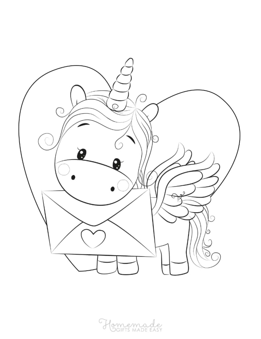 Cute Unicorn Holding Love Letter Unicorn Coloring Pdf Free Vectors